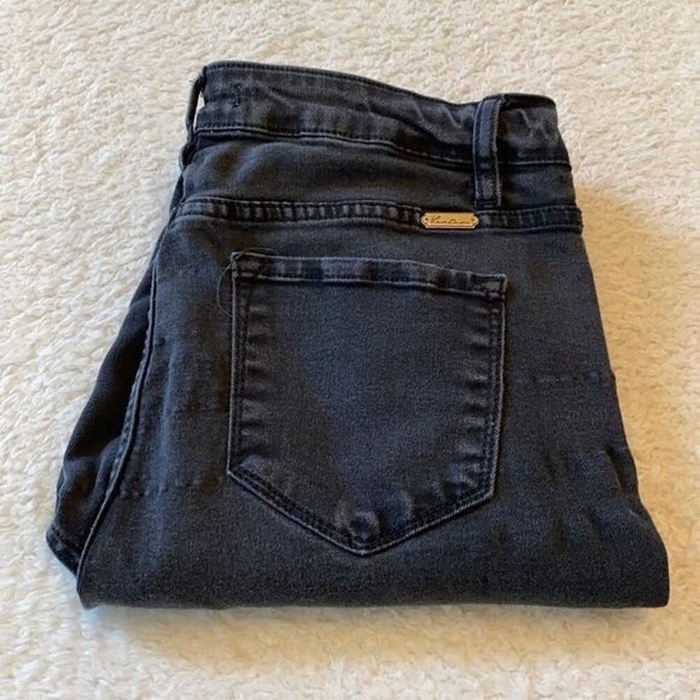 Kancan Jeans Womens 31 Black Faded Distressed Rips Stretch High Rise Skinny